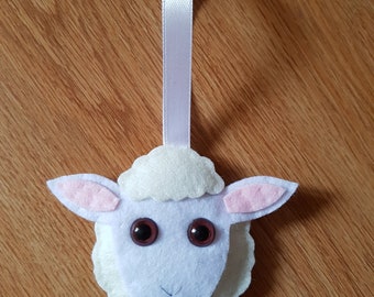 Felt sheep bauble in white