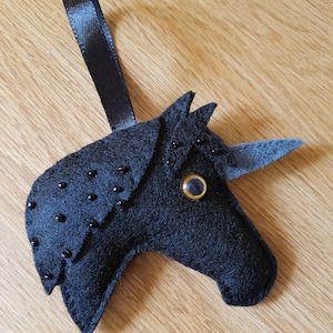 Felt unicorn Christmas bauble in black
