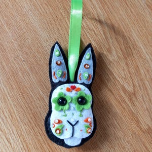 Felt rabbit candy skull Christmas Halloween bauble