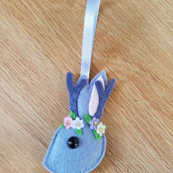 Felt Jackalope bauble in grey with flowers