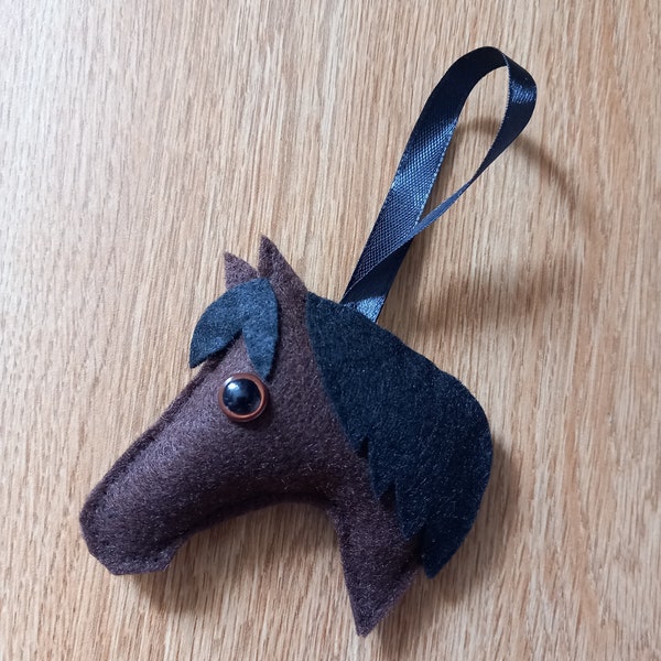 Felt Horse Christmas bauble in dark brown