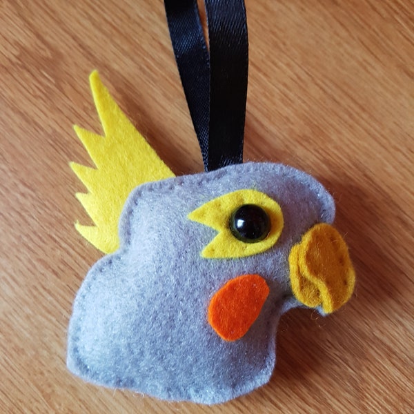 Felt Cockatiel bird Christmas bauble in grey