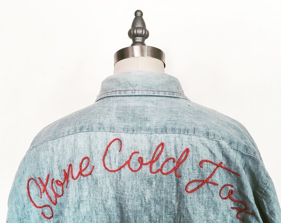 "Stone Cold Fox" Hand Embroidered Oversized Denim Shirt