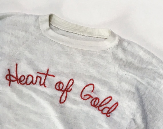"Heart of Gold" Hand Embroidered Crew Neck Sweater ~ Made to Order