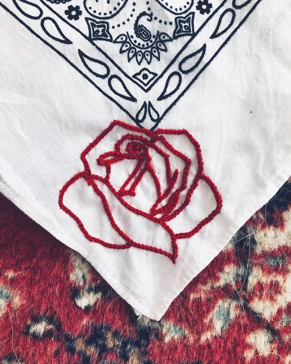 Rose Embroidered Vintage Bandana