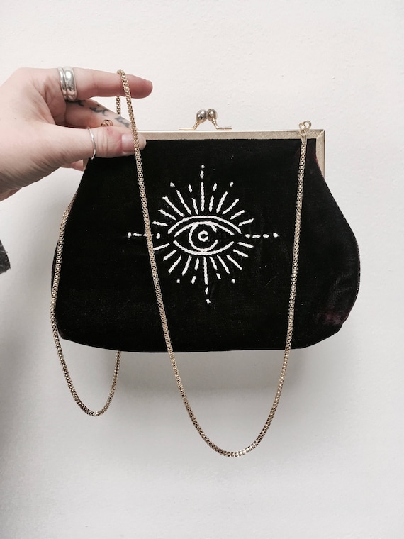 Embroidered Black Velvet Purse