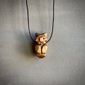 Hand Carved Wooden Mountain Lion Necklace
