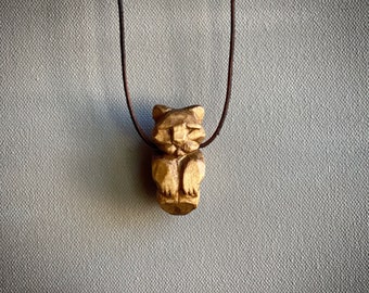 Hand Carved Wooden Mountain Lion Necklace