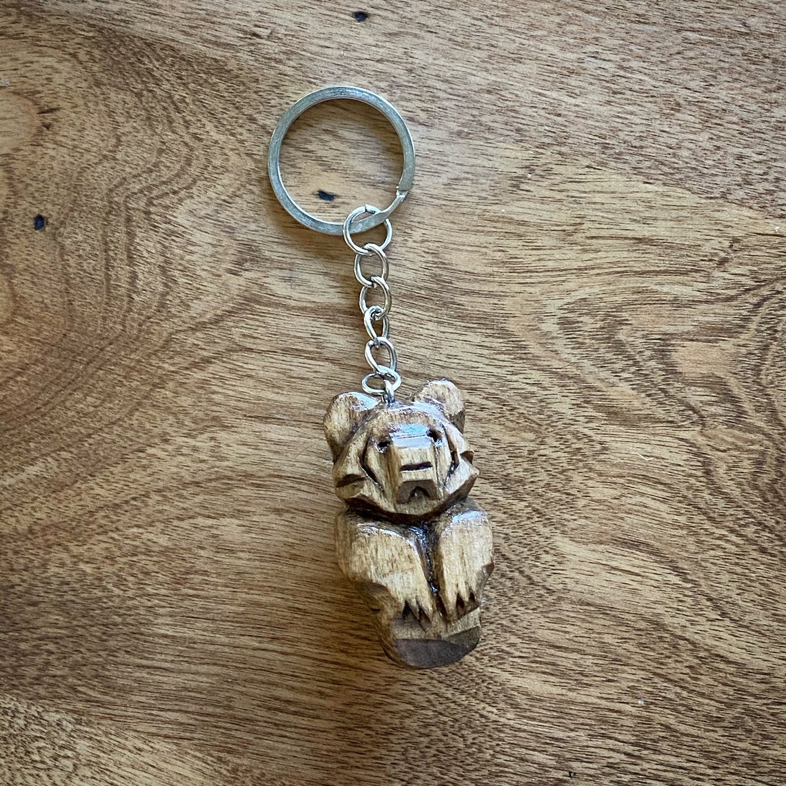 Bear Totem Keychain Hand Carved Choice of Stain Colors Etsy