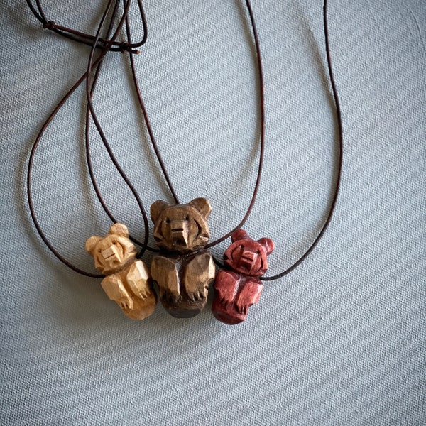 Bear Totem Necklace, Hand Carved, Choice of Stain Color, Choice of Size (New size options!)
