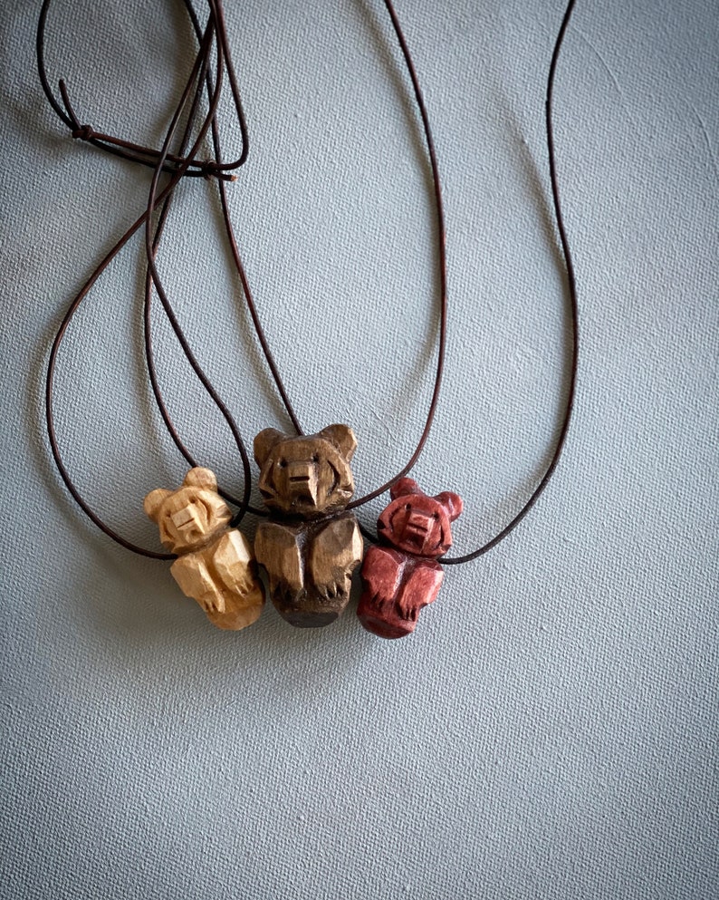 Bear Totem Necklace, Hand Carved, Choice of Stain Color, Choice of Size New size options image 1