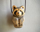 Raccoon Totem Necklace, Hand Carved, Grey & Black Stain