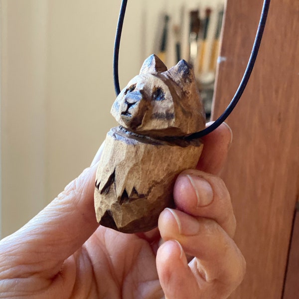Wolf Totem Necklace, Hand Carved, Walnut Stain (New size options!)