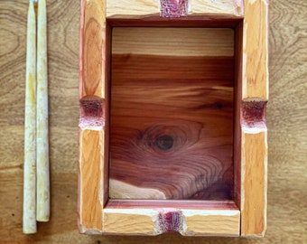 Hand Hewn Artistic Red Cedar Cord Burning Box with Handmade Beeswax Candles for Baby's Birth