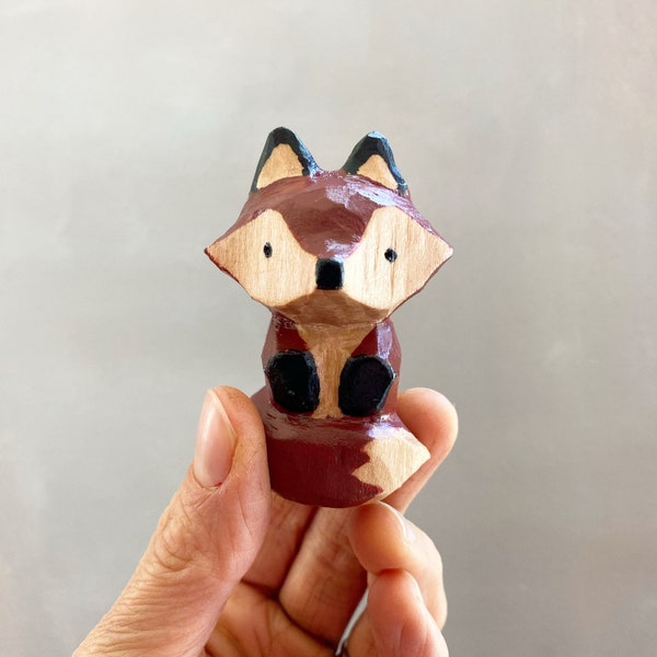 Fox Totem Necklace, Hand Carved, Hand Painted Deep Red & Black