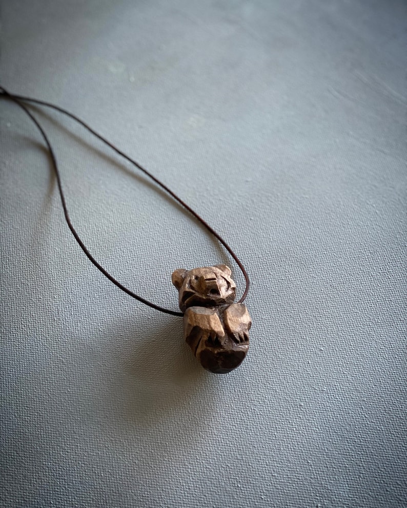 Bear Totem Necklace, Hand Carved, Choice of Stain Color, Choice of Size New size options image 7