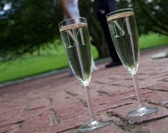 Personalized Champagne Glasses Set of 2 Stemmed Champagne Glasses With Monogram