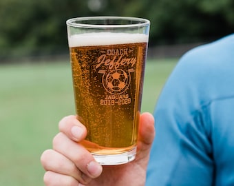 Personalized Soccer Coach Gift - Team Gift Coach - Beer Glass - Team Name Glass - Etched Beer Glass For Coach With Team Name