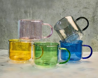 Double Walled Mug Various Colors, Gray Mug,  Green Mug, Yellow Mug, Blue Mug, Pink Mug , rainbow mug