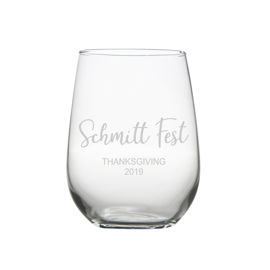 Set of 4 Personalized Wine Glasses for Party Friendsgiving Decorations Personalized Etched Wine ...