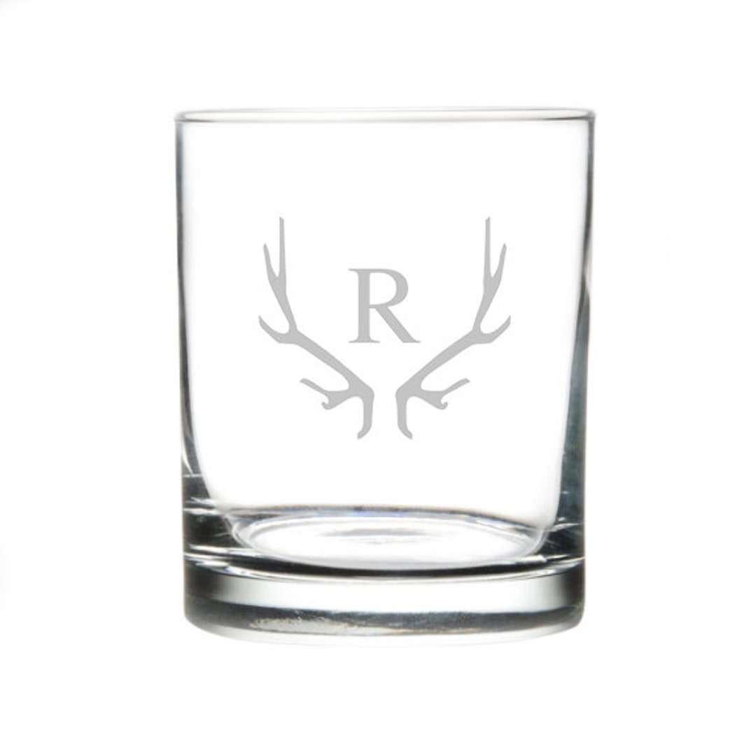 Etch Whiskey Glass With Antlers and Monogram / Personalized Etsy