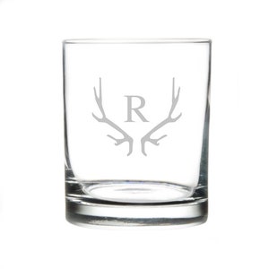 Etch Whiskey Glass with Antlers and Monogram / personalized Whiskey Glass / Etched Whiskey Glass / Personalized Whiskey Glasses with box