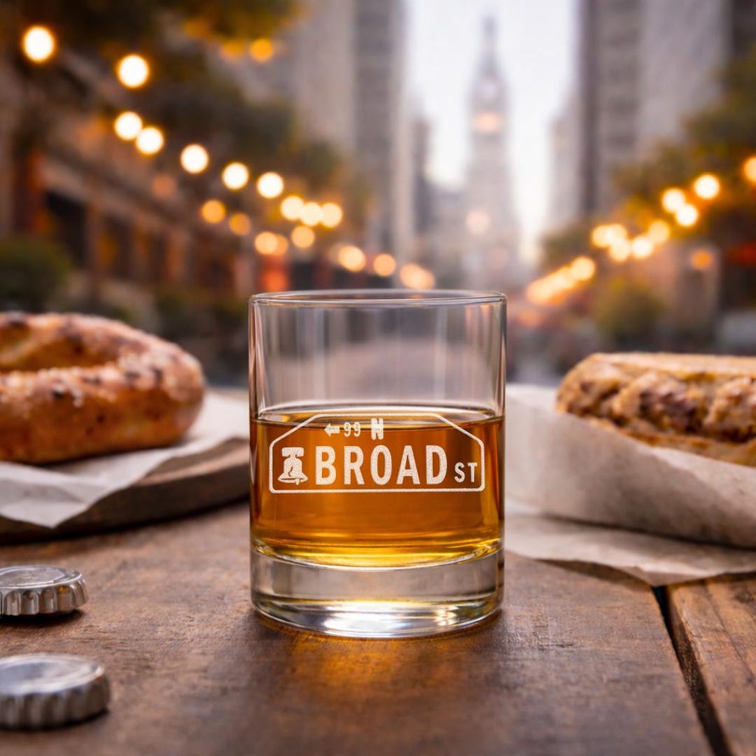Broad Street Etched Whiskey Glass – 12.5 Oz Hand Sandblasted Rocks ...
