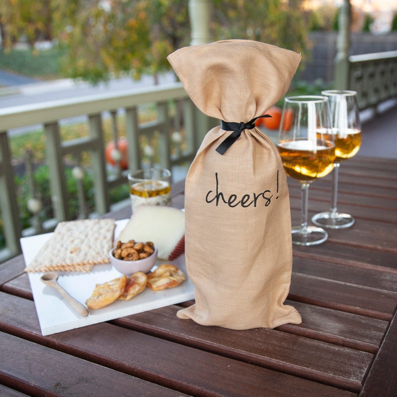 Linen Wine Bag Wine Gift Cheers Hostess Gift Housewarming Etsy