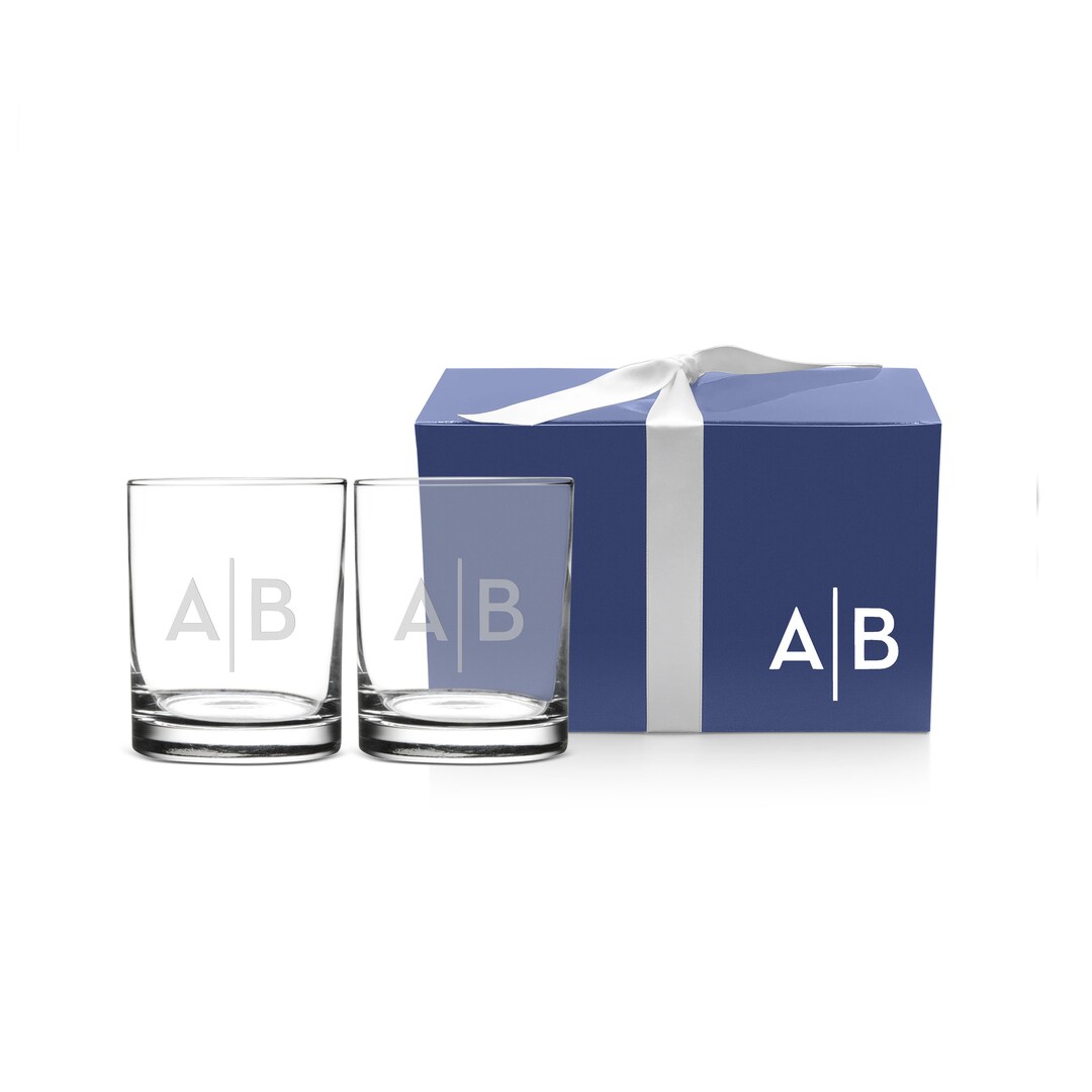 Double Old Fashioned Whiskey Glasses Set of 2 Etched Bourbon - Etsy