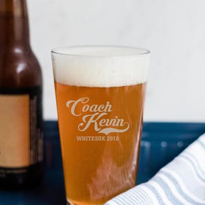 Personalized Baseball Coach Gift Sports Team Gift Little League Glass Team Name Glass Etched Beer Glass For Coach With Team Name