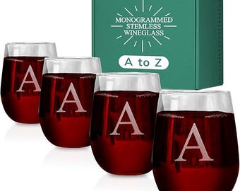 Personalized wine glasses - wine glasses set of 4 - Etched wine glasses - monogrammed