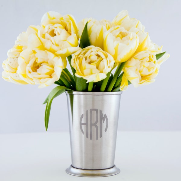 Monogram Mint Julep Cup Stainless Steel Cup Steel Flower Vase Metal Vase Custom Wedding Gift Engraved Cup Monogram Vase Minimalist Décor