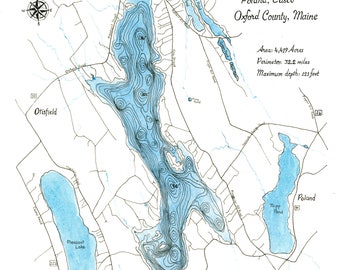 Custom Lake paintings, Watercolor, pen & ink, original, nautical map Lake Decor