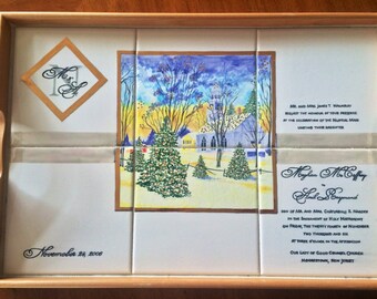 Wedding Invitation Keepsake invitation duplicated on hand-painted tiles tray, unique wedding gift, couples gift, personalized wedding gift