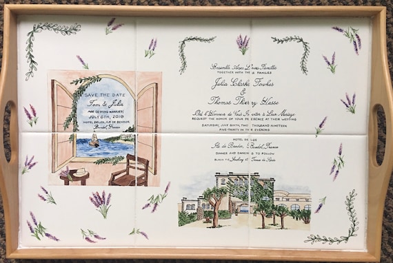 Unique wedding invitation suite tray, bridal keepsake, couples gift