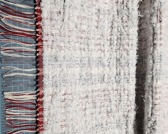 Handwoven White Shaggy Rag Rug: Loom Woven, Recycled Fabric (23x61 inches)