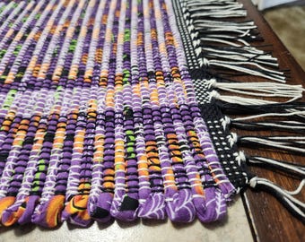 Purple, orange and green cotton placemat, casserole pad 18x14