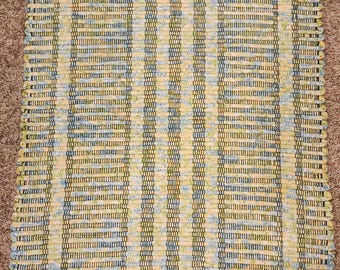 Bright and sunny yellow and blue rag rug 35x24 inches
