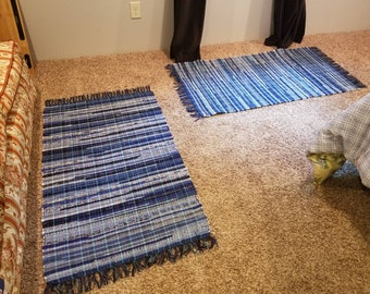 Shades of blues verigated  rag rugs