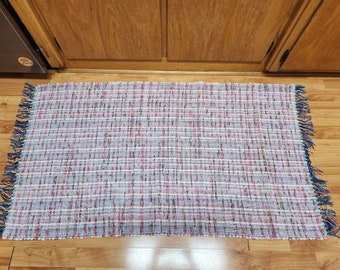 Light pink floral rag rugs, handwoven rag rug, upcycled fabrics, 26x50 inches