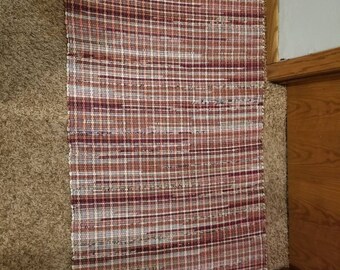 Shades of rose pink rag rugs, handwoven rag rug