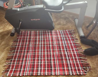 Handwoven red, black and white Rag Rug: Reversible Accent Rug