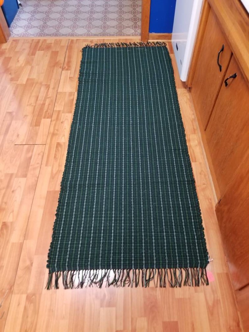 Dark green rag rugs hall runner Etsy