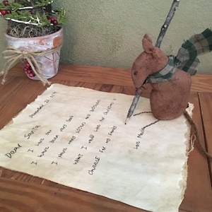 Primitive Mouse - Dear Santa Letter from Mousie - Handmade - Christmas Mouse - Holiday Room Decor - Holiday - Decoration - Christmas Letter