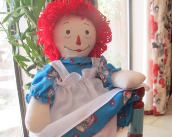 19" Raggedy Ann Cloth Doll ,Vintage raggedy Ann fabric, Cloth Doll , 1950's Vintage Doll Design , Child Friendly Doll , 100% Washable Toy