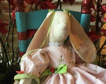 Spring Cloth Bunny - Summer Bunny - Child Friendly Doll - Rag Doll - Floral Fabric - Country - Farmhouse - Cloth Rabbit Doll
