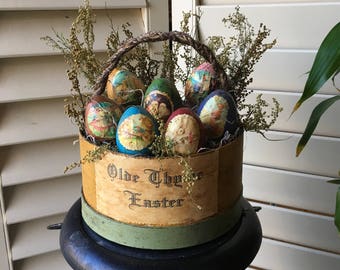 Vintage Easter Basket - Primitive Easter Eggs - Easter  Table Decoration - Easter Basket - Primitive Easter Tags