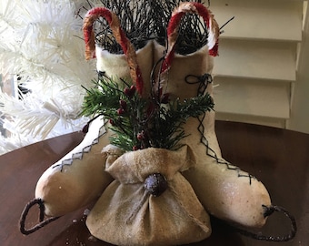 Handmade Primitive Ice Skates - Holiday Table Decoration - Primitive Candy Canes - Christmas - Rustic Christmas - Winter Room Accent