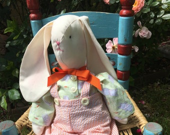 Boy Spring Cloth Bunny - Fabric Boy Bunny Doll - Child Friendly Doll - Farmhouse - Summer Boy Bunny - Country Boy Bunny - Rag Doll - Rabbit