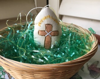 Embroidered Easter Egg - Cross Design Easter  Bowl Filler - Easter Room Decor - Easter Lily Ornament - Spring Bowl Filler - Spring Accent
